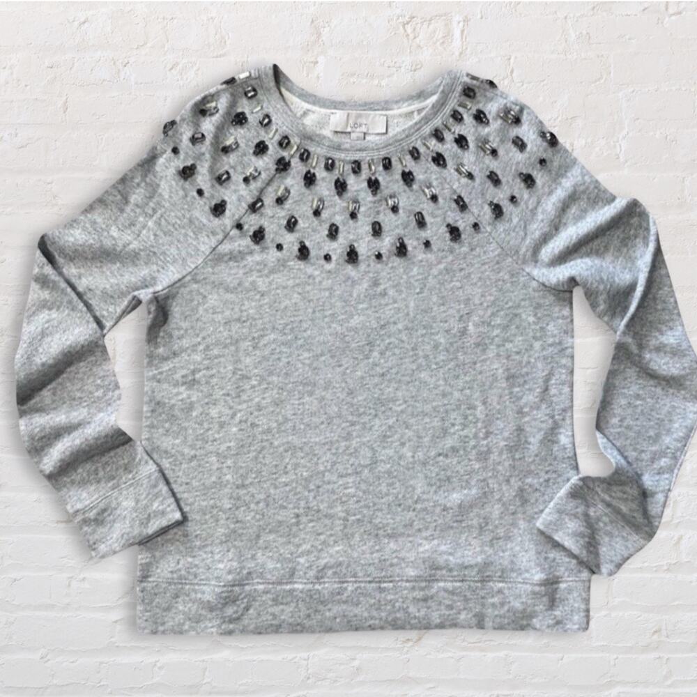 LOFT Bejeweled Pullover Bejeweled Sweatshirt Women S Round Neck Bling Black Gold